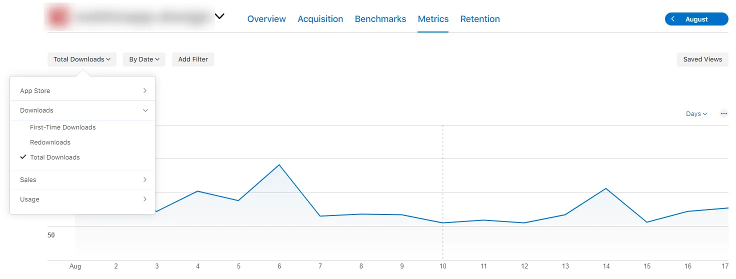 A screenshot of the App Store Connect metrics page showing new app downloads.